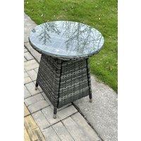 Small Round PE Rattan Dining Table With Clear Tempered Glass