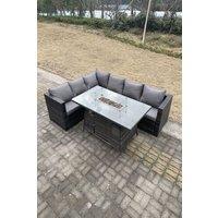 6 Seater Outdoor Rattan Garden Corner Sofa Furniture Gas Fire Pit Table Heater