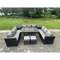 Fimous Outdoor Garden Corner Furniture Gas Fire Pit Table Heater Footstools 11 Seater in Dark Grey
