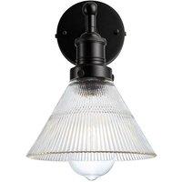 Industville Brooklyn Glass Funnel Wall Light, 7 Inch, Black Holder