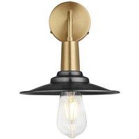 Sleek Flat Wall Light, 8 Inch, Pewter, Brass Holder