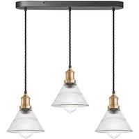 Brooklyn Glass Funnel 3 Wire Oval Cluster Lights, 7 inch, Brass holder