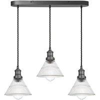 Brooklyn Glass Funnel 3 Wire Oval Cluster Lights, 7 inch, Pewter holder