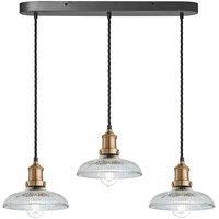 Brooklyn Glass Dome 3 Wire Oval Cluster Lights, 8 inch, Brass holder