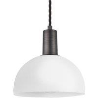 Sleek Opal Glass Dome Pendant Light, 8 Inch, White, Pewter Holder