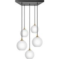 Chelsea Opal Glass Globe 5 Wire Square Cluster Lights, 9 inch, White, Brass holder