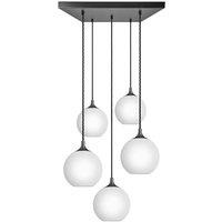 Chelsea Opal Glass Globe 5 Wire Square Cluster Lights, 9 inch, White, Pewter holder