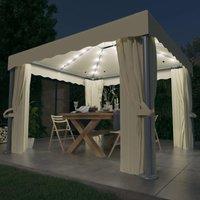 Berkfield Home Gazebo with Curtain&LED String Lights 3x3 m Cream White in Beige