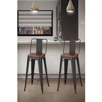 Living and Home 2Pcs Metal Frame High Chair Industrial Style Bar Stool in Brown