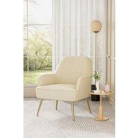 White Warp-Knitted Velvet Upholstered Armchair with Gold Metal Legs