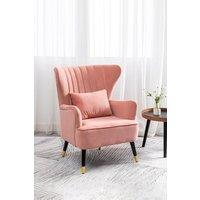 Pink Velvet Stripe Curved Wing Back Armchair with Pillow