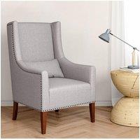 Burlap High Back Studded Armchair with Cushion