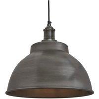 Industville Brooklyn Dome Pendant, 13 Inch, Pewter, Pewter Holder in Dark Grey