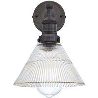 Industville Brooklyn Glass Funnel Wall Light, 7 Inch, Pewter Holder in Dark Grey