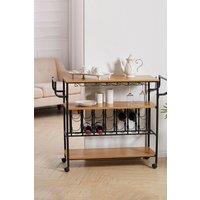Living and Home Bar Serving and Drink Storage Mobile Cart with Wine Rack and Glass Holder in Brown