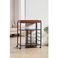 Living and Home Wooden Mobile Serving Bar Cart and Drink Storage Cart with Wine Rack & Glass Cup Holder in Walnut