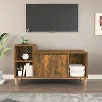 Berkfield Home TV Cabinet Smoked Oak 100x35x55 cm Engineered Wood in Brown | Size: 100 x 35 x 55 cm