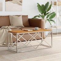 Berkfield Home Coffee Table Stainless Steel & Solid Wood Acacia in Silver