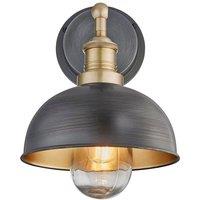 Brooklyn Outdoor & Bathroom Dome Wall Light, 8 Inch, Pewter & Brass, Brass Holder