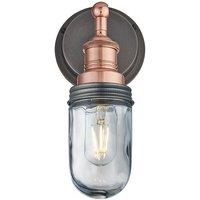 Brooklyn Outdoor & Bathroom Wall Light, Copper Holder, Pewter Ring