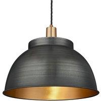 Sleek Dome Pendant, 17 Inch, Pewter & Brass, Brass Holder