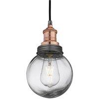 Brooklyn Outdoor & Bathroom Pendant, Copper Holder, Pewter Ring, Globe Glass