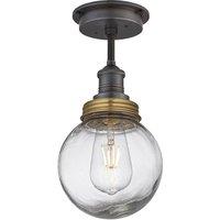 Brooklyn Outdoor & Bathroom Flush Mount, Pewter Holder, Brass Ring, Globe Glass
