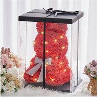 40cm Red Rose Rabbit Gift with Gift Box, Silver Ribbon & LED Light Valentines Wedding Anniversary Birthday Gifts for Her