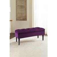 Purple Buttoned Tufted Velvet Storage Ottoman Bench with Rubberwood Legs Luxury Bed End Stool