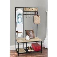 Wooden Clothes Rack Stand & Bench Hallway Shoe Storage with Dressing Mirror