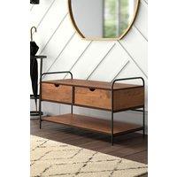 Modern 2-Drawer Metal and Wood Entry Bench Shoes Storage Shelf
