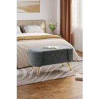 Grey Polar Fleece Oval Accent Bench with Gold Metal Legs Bedroom Bed End Stool