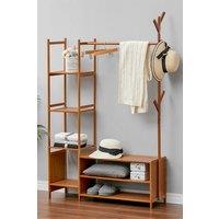 162CM Bamboo Clothes Garment Rack with Storage Shelves Bedroom Classic Style