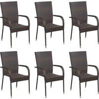 Stackable Outdoor Chairs 6 pcs Poly Rattan Brown