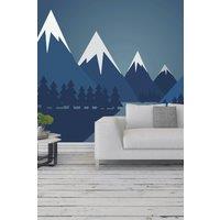 Origin Murals Snowy Mountains Wall Mural in Blue | Size: W300 cm x H240 cm