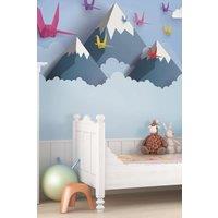Origin Murals Origami Mountains Wall Mural in Blue | Size: W350 cm x H280 cm
