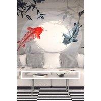 Origin Murals Watercolour Koi Wall Mural in Dark Grey | Size: W350 cm x H280 cm