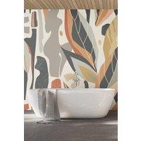 Origin Murals Abstract Leaf Shapes Wall Mural in Grey | Size: W350 cm x H280 cm