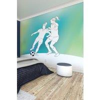 Origin Murals Girls Playing Football Wall Mural in Green | Size: W350 cm x H280 cm