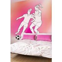 Origin Murals Girls Playing Football Wall Mural in Pink | Size: W300 cm x H240 cm