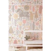Origin Murals Scandi Forest Animals Wall Mural in Pink | Size: W350 cm x H280 cm