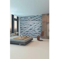 Origin Murals Striped Criss Cross Pattern Wall Mural in Blue | Size: W300 cm x H240 cm