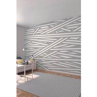 Origin Murals Striped Criss Cross Pattern Wall Mural in Grey | Size: W350 cm x H280 cm