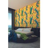 Origin Murals Flowery Peacocks Yellow Matt Smooth Paste the Wall Mural 350cm wide x 280cm high | Size: W350 cm x H280 cm