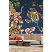 Origin Murals Cranes in Flight Wall Mural in Blue | Size: W350 cm x H280 cm