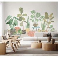 Origin Murals Houseplants Pots Wall Mural in Grey | Size: W350 cm x H280 cm