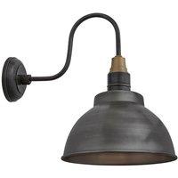 Industville Swan Neck Dome Wall Light, 13 Inch, Pewter, Pewter Holder in Dark Grey
