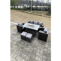 7 Seater PE Wicker Rattan Gas Fire Pit Table Heater Sets Lounge Sofa Chairs