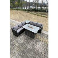 Rattan Garden Corner Furniture Gas Fire Pit Table Sets Heater Burner Lounge