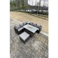 Fimous PE Rattan Garden Corner Furniture Gas Fire Pit Table Heater Lounge Big Footstool in Dark Grey
